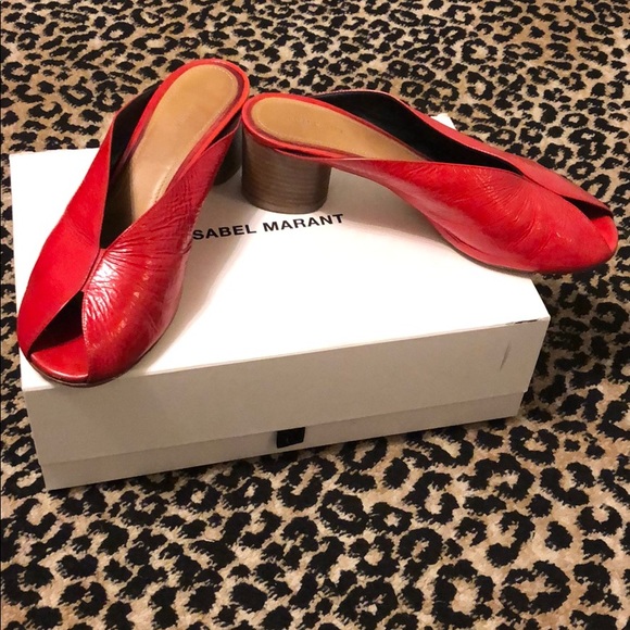 Isabel Marant red shiny leather mules size 38 - Picture 2 of 7